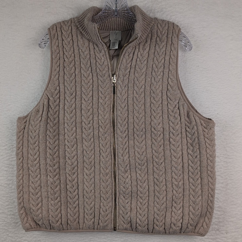 Joie Cable Knit Puffer Vest Women's XL‎ Beige Oatmeal Zip Mock Neck Reversible